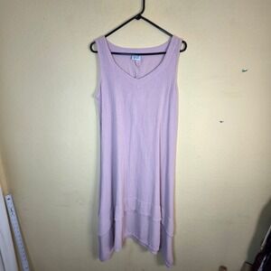 Oh My Gauze! Pink Cotton Gauze Sleeveless Sharkbite Hem V-Neck Dress Womens 1